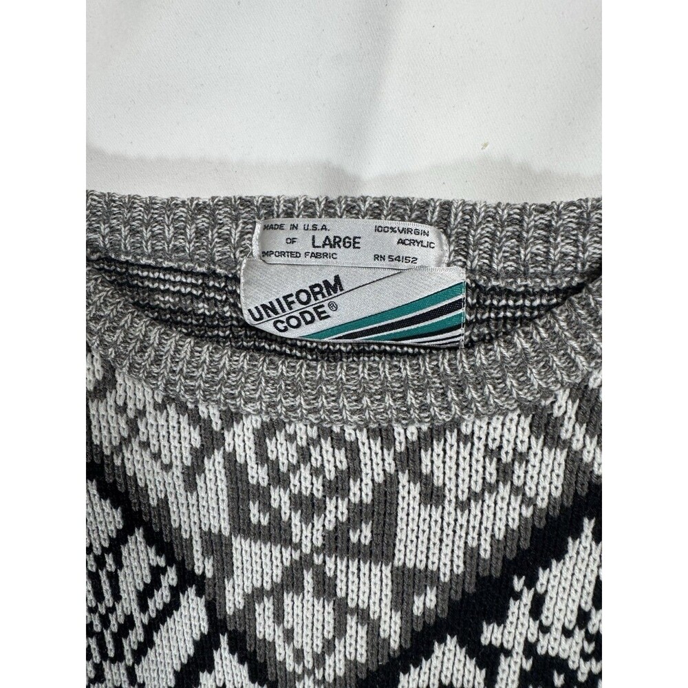 Vintage Nordic Geometric Grandpa Sweater Made USA Large Chunky Ski Lodge Knit - Picture 4 of 5